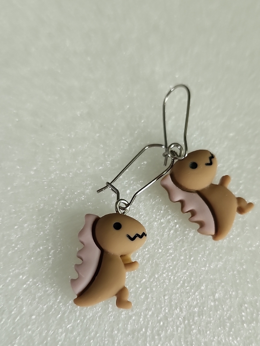 Hand Crafted Brown and Pink Dino Drop Earrings
